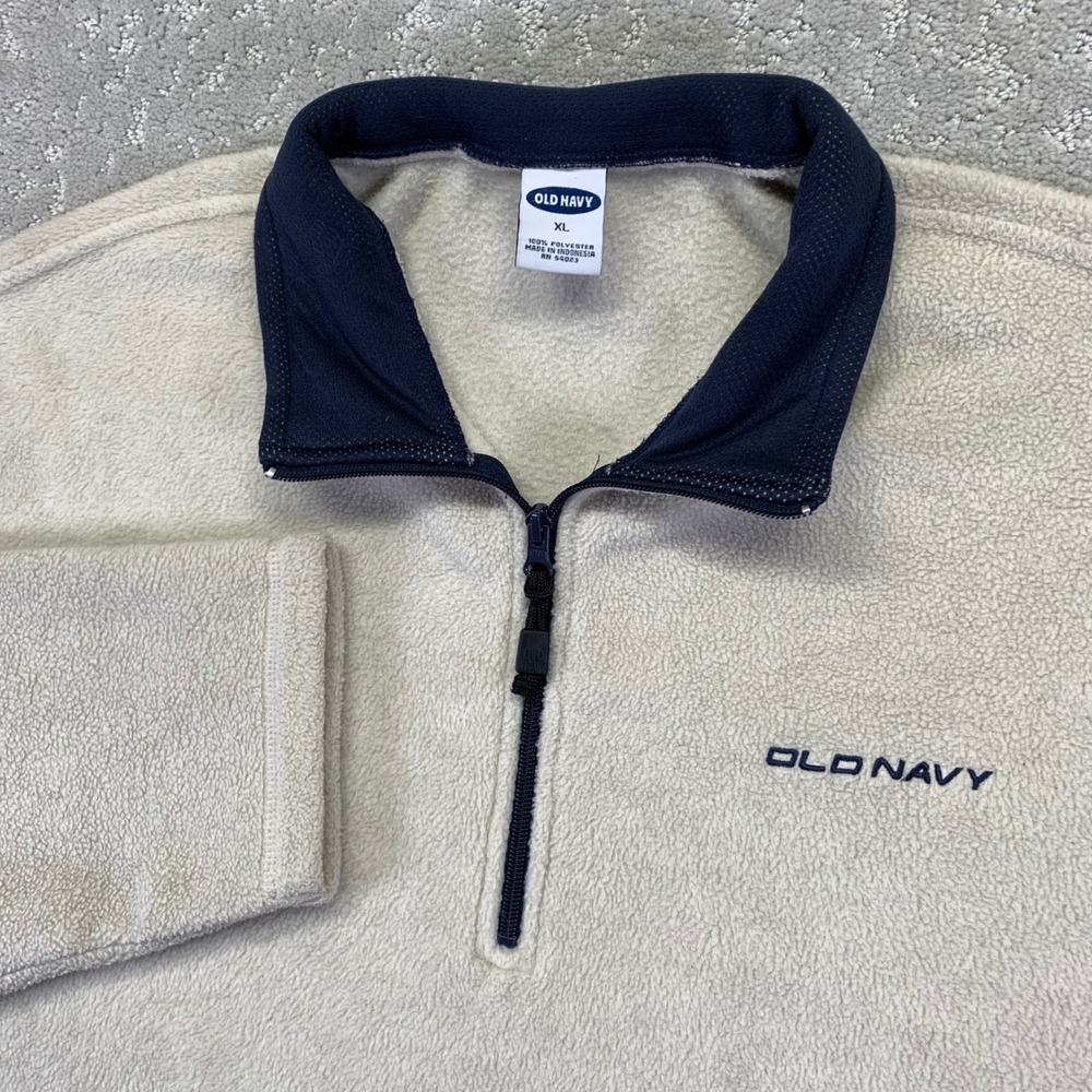 OLD NAVY Fleece Pullover Mens XL Cream Quarter Zip Sweatshirt Longsleeve Y2k